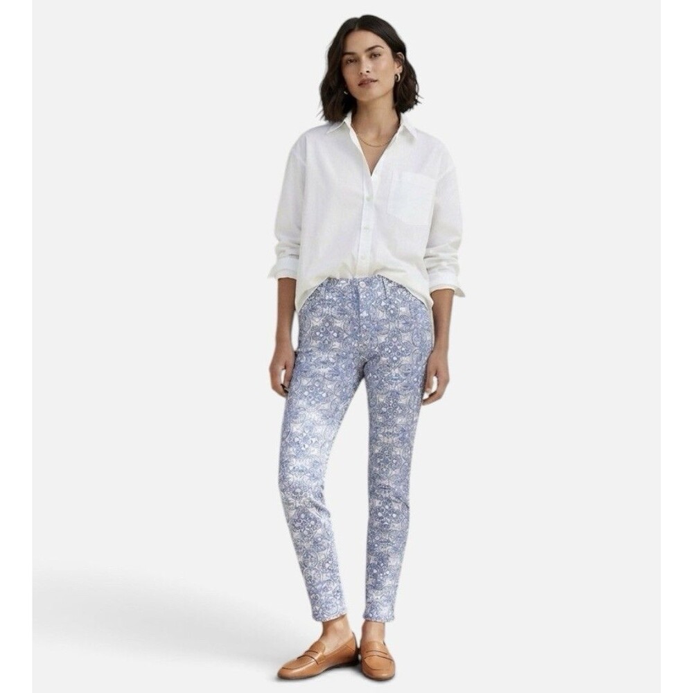 White House Black Market Slim Ankle Purple Printed Denim Jeans Pants Size 12R